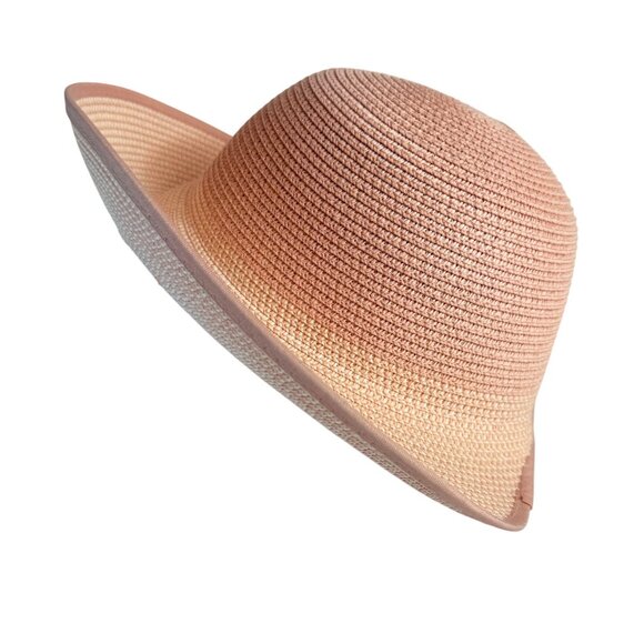 Magid Hats Rolled Wide Brim Sun Hat Pink Ombre Straw Ponytail Hair Bun Notch - Picture 4 of 10